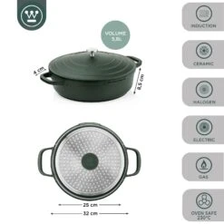 Westinghouse Hapjespan Performance - Gracious Green - ø 32 Cm / 5.8 Liter - Standaard Anti-aanbaklaag -Koken Pro Verkoopwinkel WCCC0095L32SG 3